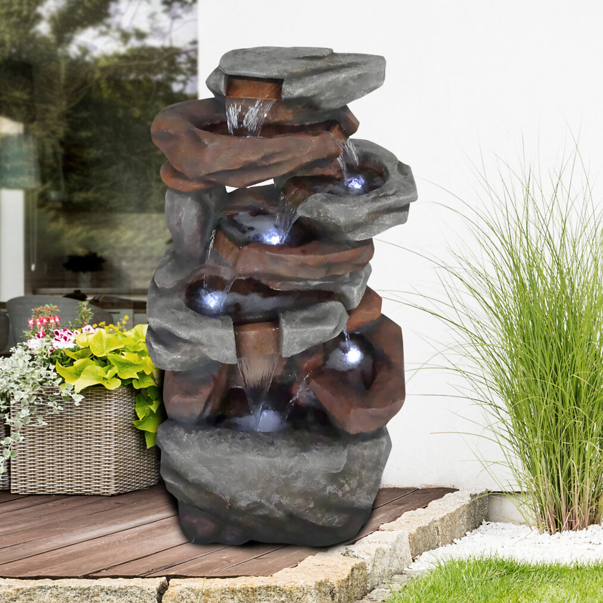 Alpine Corporation, Cascading Natural Stone Fountain with LED Lights, Power Cord Length 5.9 ft, Model# WIN1484S
